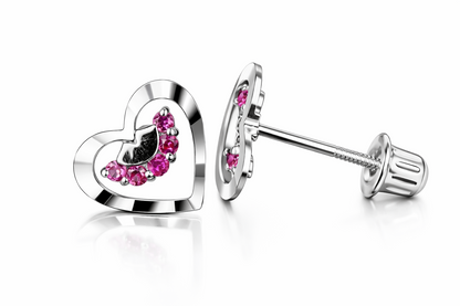 14k Solid Yellow or White Gold Heart Shape CZ Stud Earrings