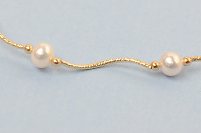 14k Yellow Gold Natural genuine White Pearls Necklace,Bracelet,Earrings 3pcs Set