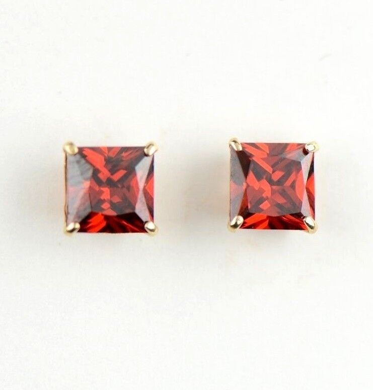 14k Yellow Gold Solid Square Princess Cut Birthstone 6MM CZ Stud Earrings