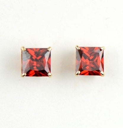 14k Yellow Gold Solid Square Princess Cut Birthstone 6MM CZ Stud Earrings