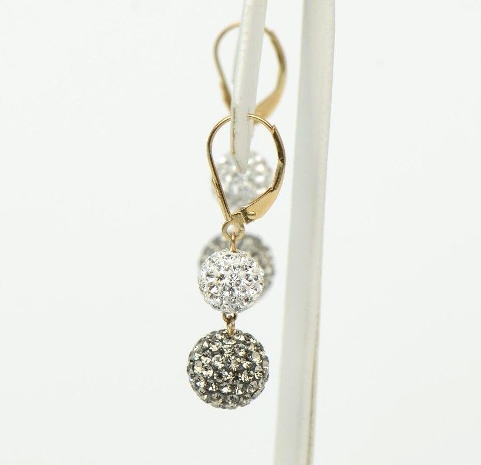 14K Yellow Gold Leverback Dangle Earrings with Genuine Czech Crystals