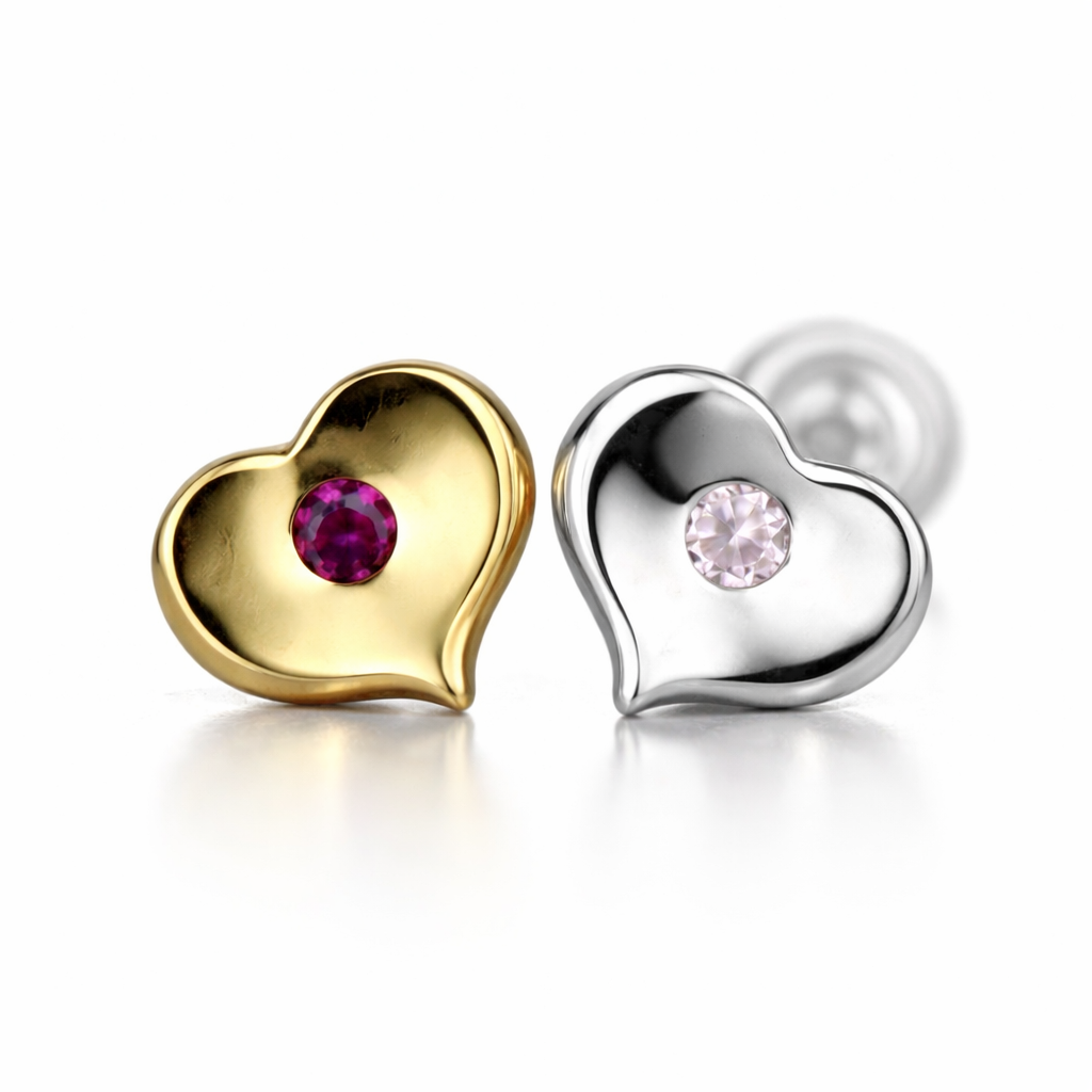 14K White or Yellow Gold  Heart Shape CZ Stud Earrings