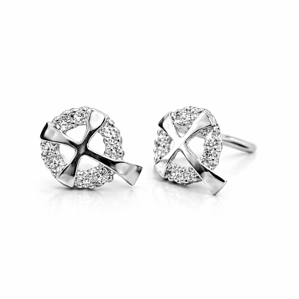 14K White or Yellow Gold Cross CZ Stud Earrings