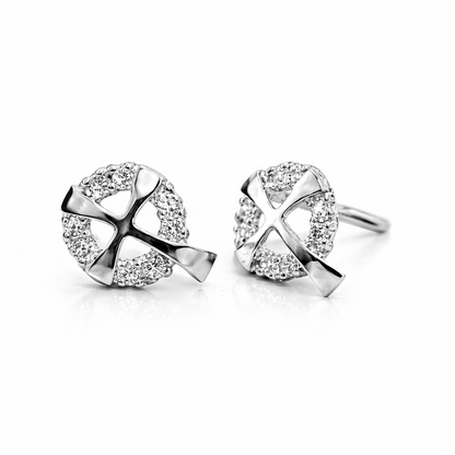 14K White or Yellow Gold Cross CZ Stud Earrings