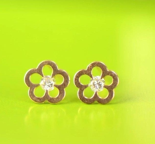 14k Yellow White Gold FlowerCZ Stud Earrings