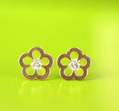 14k Yellow White Gold FlowerCZ Stud Earrings