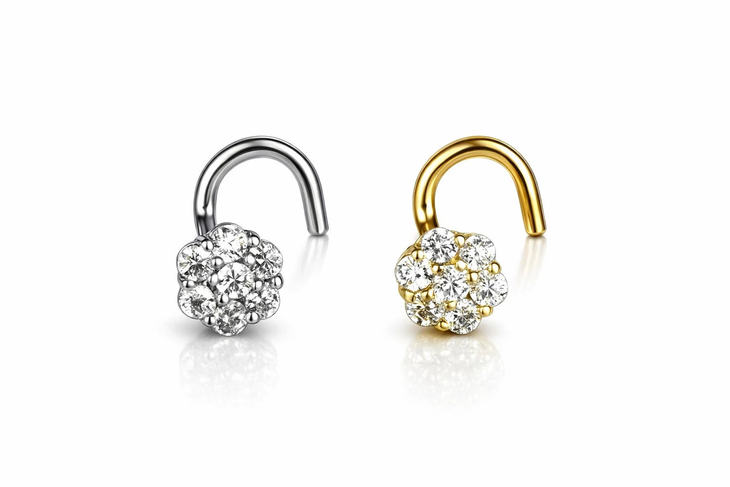 14k Yellow or White Gold CZ Nose Piercing Stud