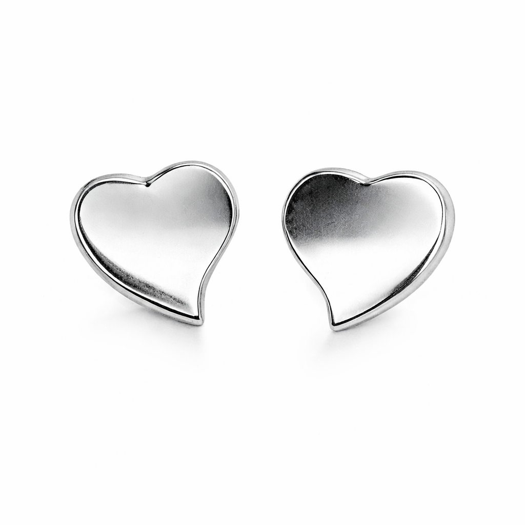 14K Solid White Yellow Gold Heart Shape Stud Earrings
