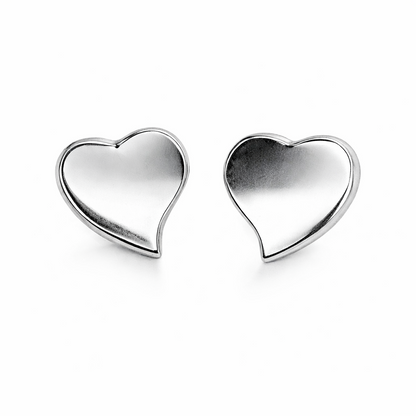14K Solid White Yellow Gold Heart Shape Stud Earrings