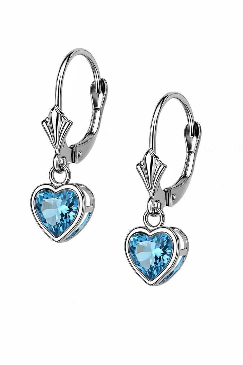 14k White Gold Heart Bezel Birthstone Earrings 6x6 MM