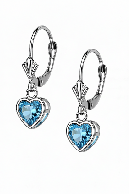 14k White Gold Heart Bezel Birthstone Earrings 6x6 MM
