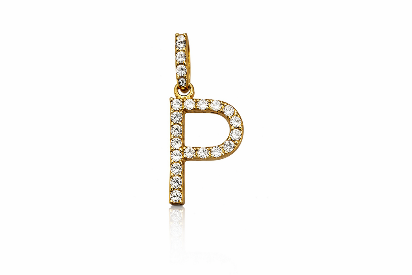 14k Yellow Gold Initial Letter CZ Pendant: Medium