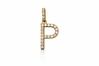 14k Yellow Gold Initial Letter CZ Pendant: Medium
