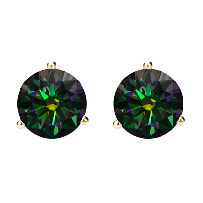 14K Gold GRA CertifiedD-VVS1 Rainbow Green Moissanite ScrewBack Stud Earrings