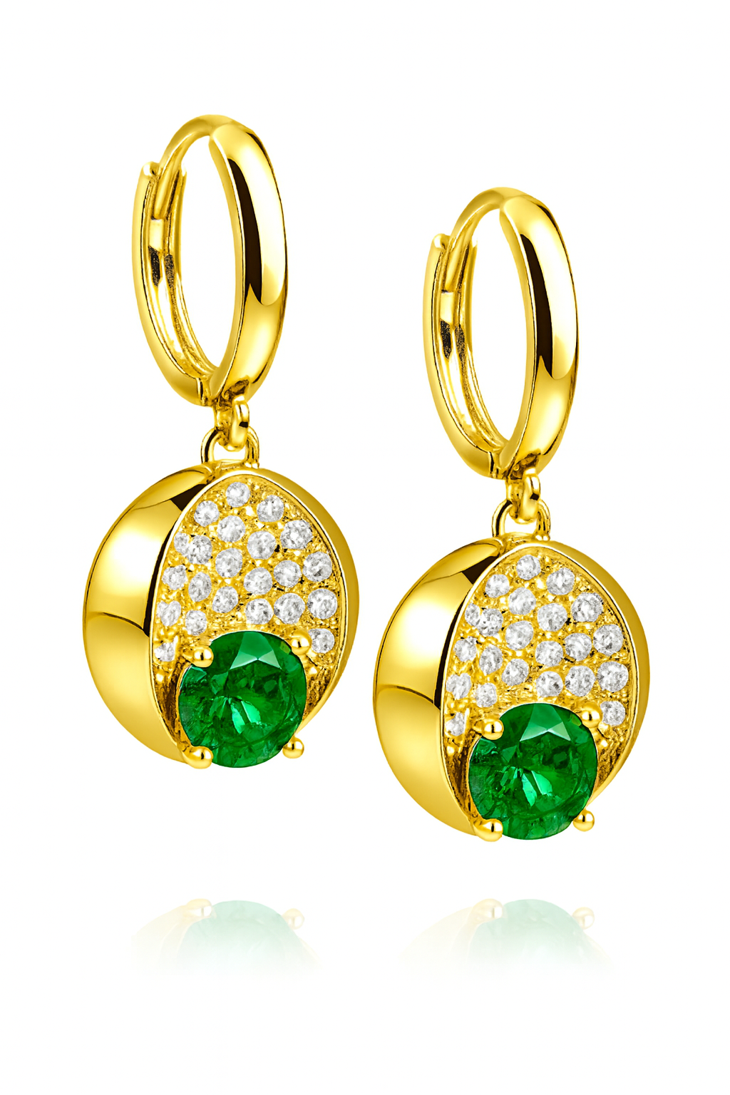14k Yellow Gold Dangle Hoop Huggie Earrings