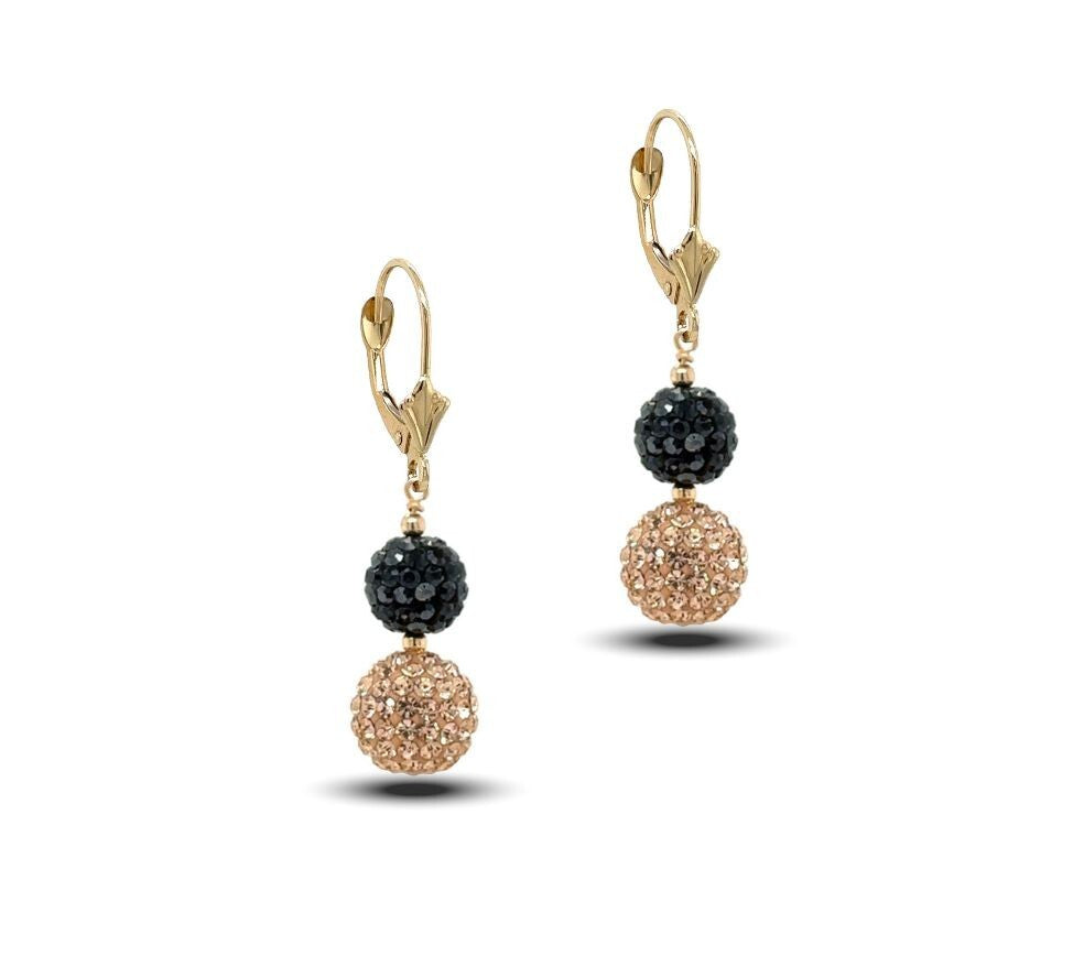14K Yellow Gold Leverback Dangle Earrings with Genuine Czech Crystals