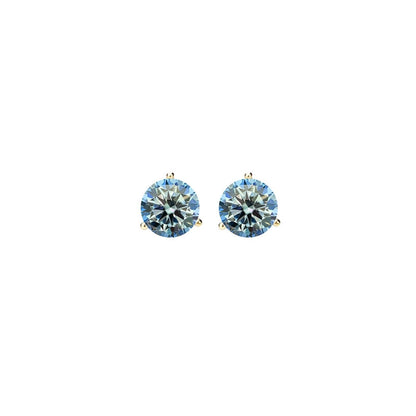 14K Gold GRA CertifiedD-VVS1 Ocean Blue Moissanite ScrewBack Stud Earrings