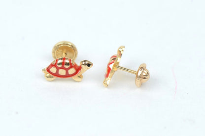 14K Yellow Gold Turtle Screw Backs Children's Stud Earrings