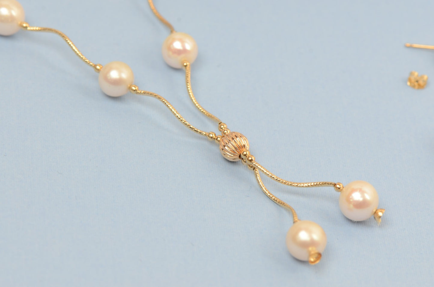 14k Yellow Gold Natural White Pearls 3pcs Women Set:Necklace, Bracelet, Earrings