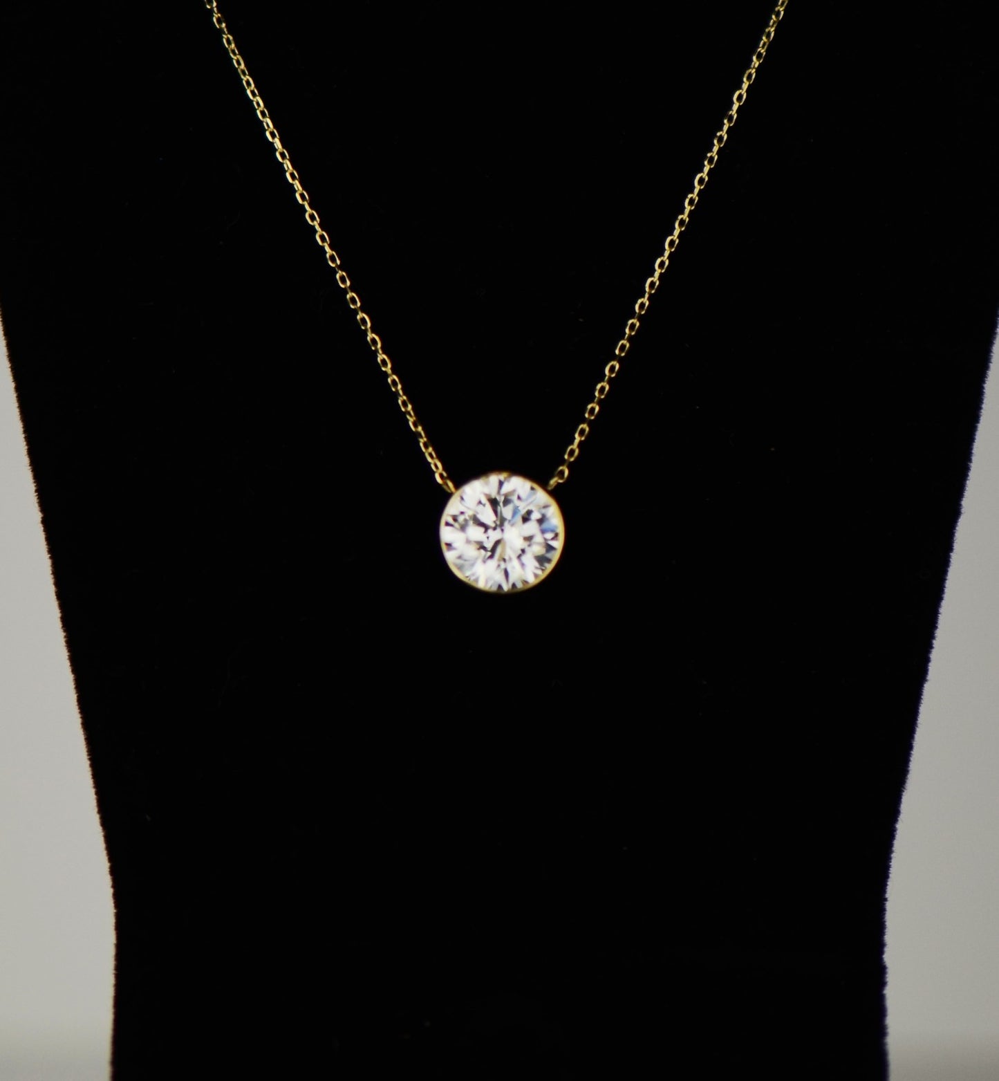 2ct Round Solitaire Pendant Necklace Bezel Set Chain 14K Yellow/White/Rose Gold