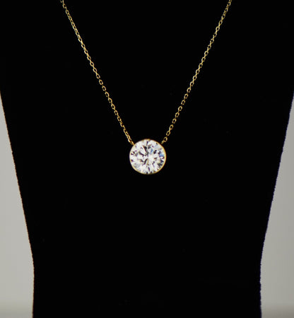 2ct Round Solitaire Pendant Necklace Bezel Set Chain 14K Yellow/White/Rose Gold