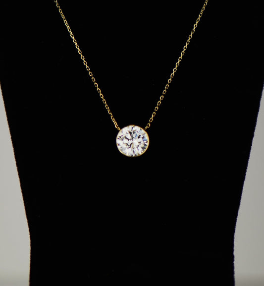 2ct Round Solitaire Pendant Necklace Bezel Set Chain 14K Yellow/White/Rose Gold