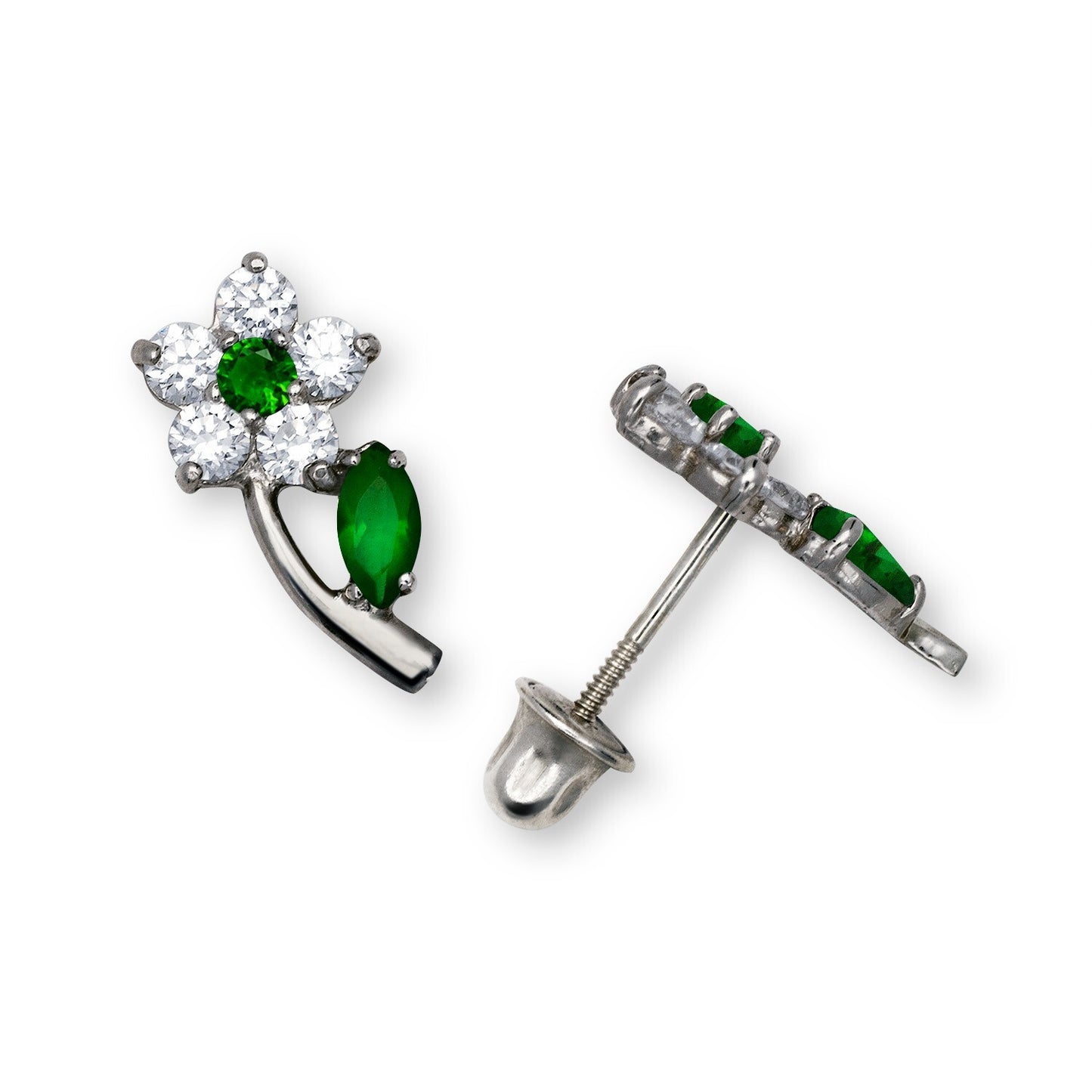 14K Yellow & White Gold Flower Shaped Beautiful Studs Earrings for Girls