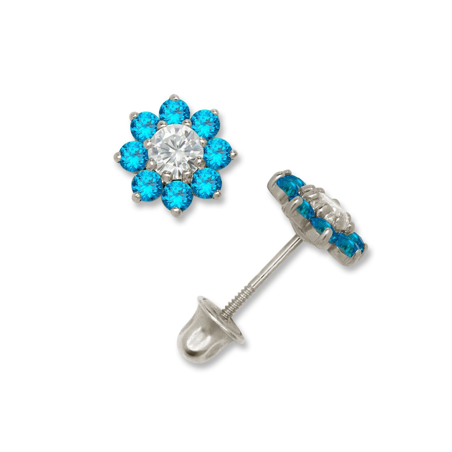 14K Yellow & White Gold Small Beautiful CZ Flower Stud Earrings for  Girls