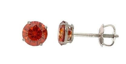 14K Gold GRA Certified D-VVS1 Round Orange Moissanite Screw Back Studs Earrings