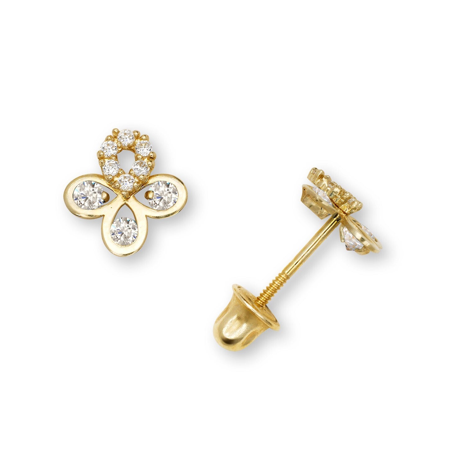 14K Yellow & White Gold CZ Flower Pretty Earrings for Girls