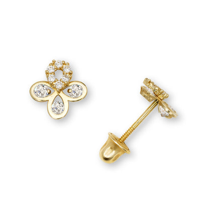 14K Yellow & White Gold CZ Flower Pretty Earrings for Girls