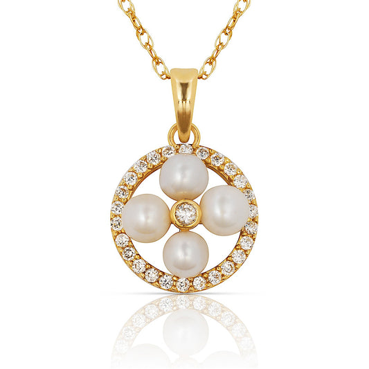14K Yellow & White Gold  Beautiful Round  Pendant For Women