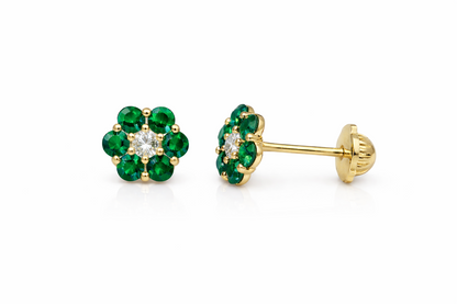 14k Yellow Gold Flower Stud Earrings with Screw Back