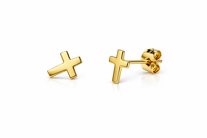 14K Yellow / White / Rose Gold Cross Stud Earrings