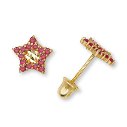 14K Yellow & White Gold Little Star CZ Earrings for Women