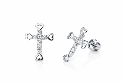 14K Yellow or White Gold Cubic Zirconia Cross Earrings