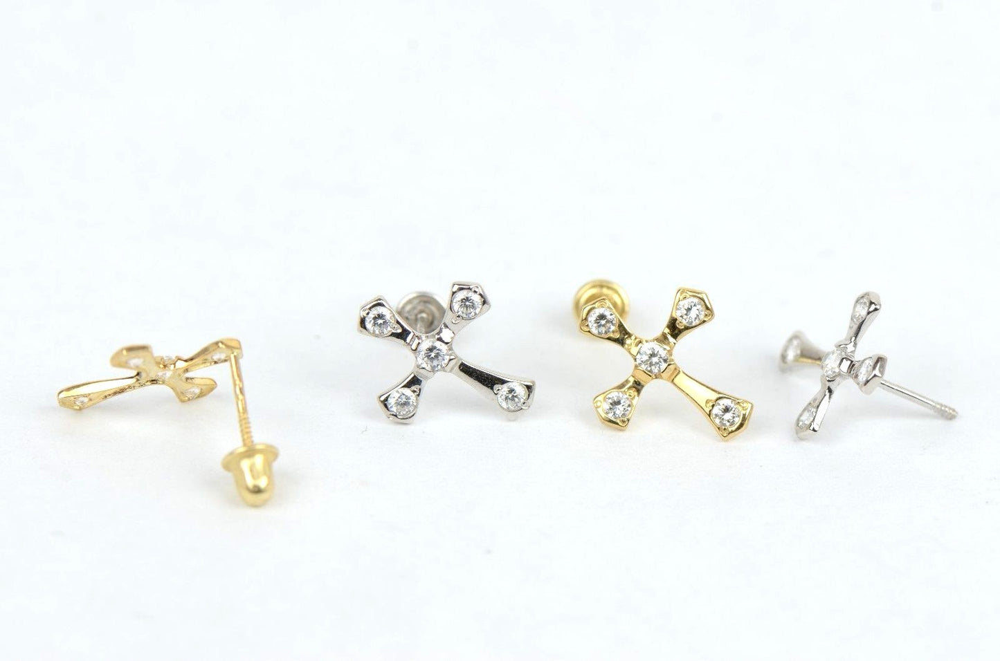 14K Yellow or White Gold Cubic Zirconia Cross Earrings