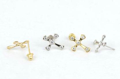 14K Yellow or White Gold Cubic Zirconia Cross Earrings