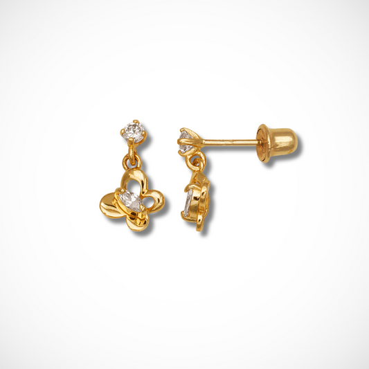 14K Yellow Gold Classic Buttrfly Stud Earrings For Women