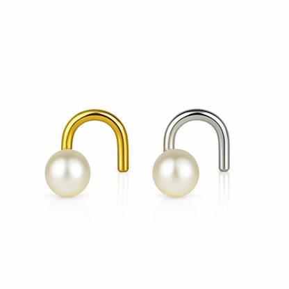 14k Yellow or White Gold Freshwater Pearl Nose Piercing Stud