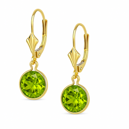14K Yellow Gold Birthstone Round CZ Dangle Leverback Earrings