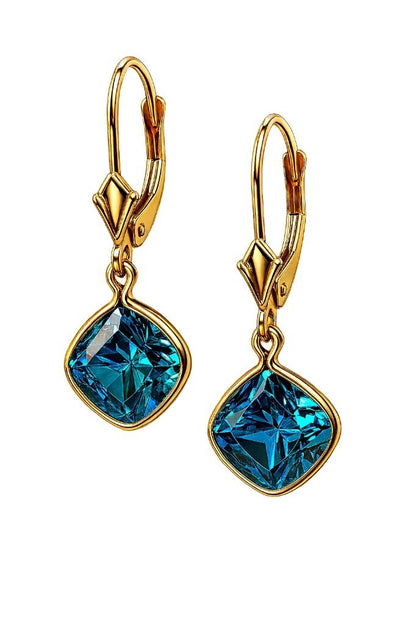14K Yellow Gold CZ Circle Birthstone Drop Dangle Earrings High Quality