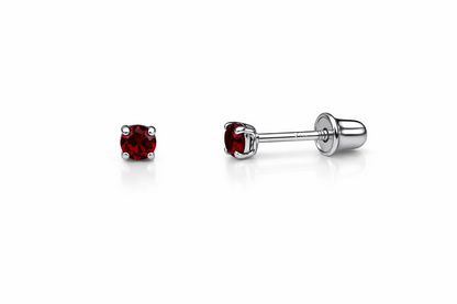 14K Solid White Gold 2.5mm Round Birthstone Stud Earrings with Screw Back