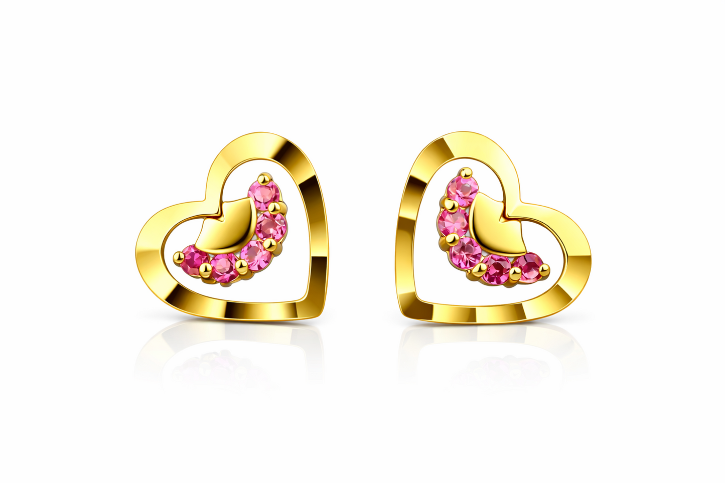 14k Solid Yellow or White Gold Heart Shape CZ Stud Earrings