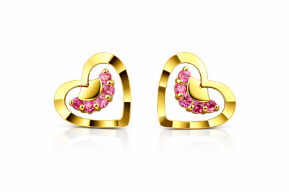 14k Solid Yellow or White Gold Heart Shape CZ Stud Earrings