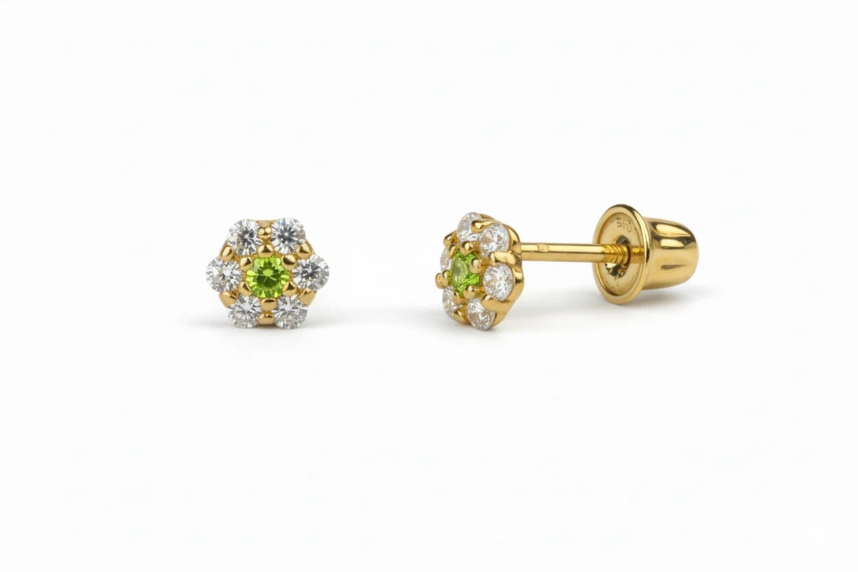 14K Yellow Gold Flower Shaped  Screw Back Stud Earrings for Women