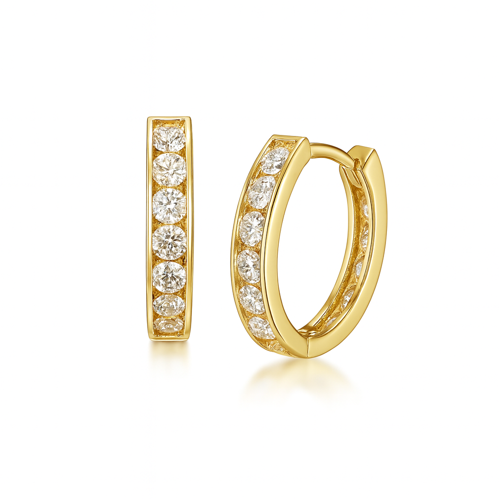 14k Yellow and White Gold Double Sided Huggie Oval Earrings