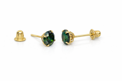 14K Solid Yellow Gold 5mm Round Birthstone screw back Stud Earrings for Women