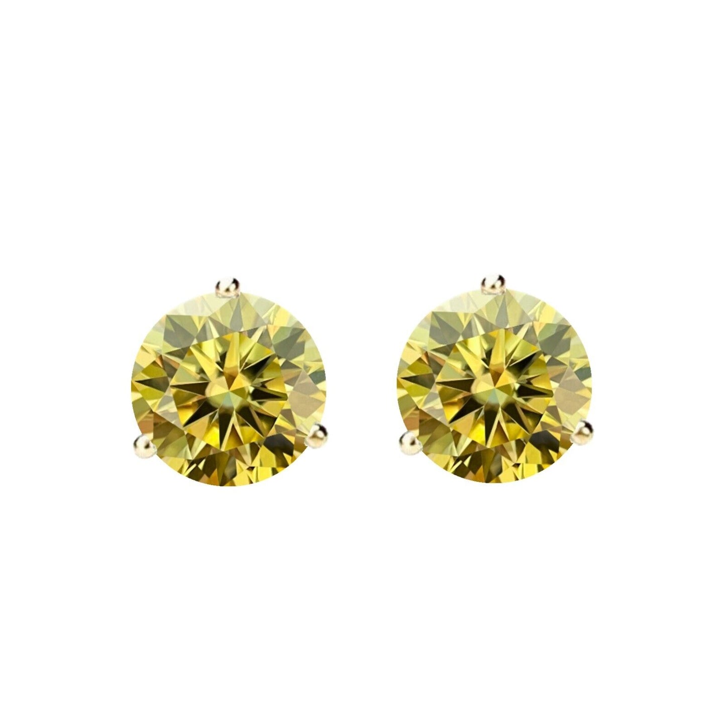 14K Gold GRA CertifiedD-VVS1 Lemon Yellow Moissanite ScrewBack Stud Earrings