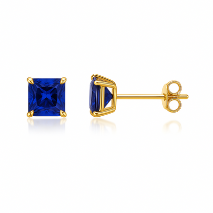 14k Yellow Gold Square Princess Cut Birthstone 5mm CZ Stud Earrings for Women